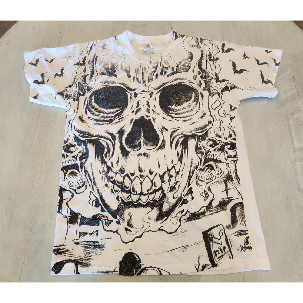 Men's Crew Neck Graphic T-Shirt Skull Grunge "Affliction Style" Biker SZ Large